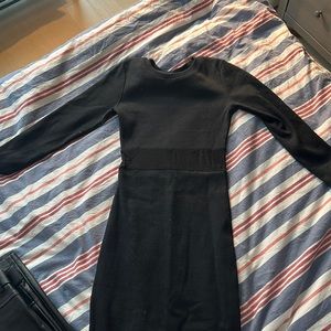 Ribbed Midi Dress with Mesh Accent